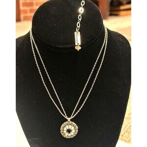 MARIANA DOUBLE STRAND SILVER CHAIN ROUND RHINESTONE PENDANT 16-20" NECKLACE LN